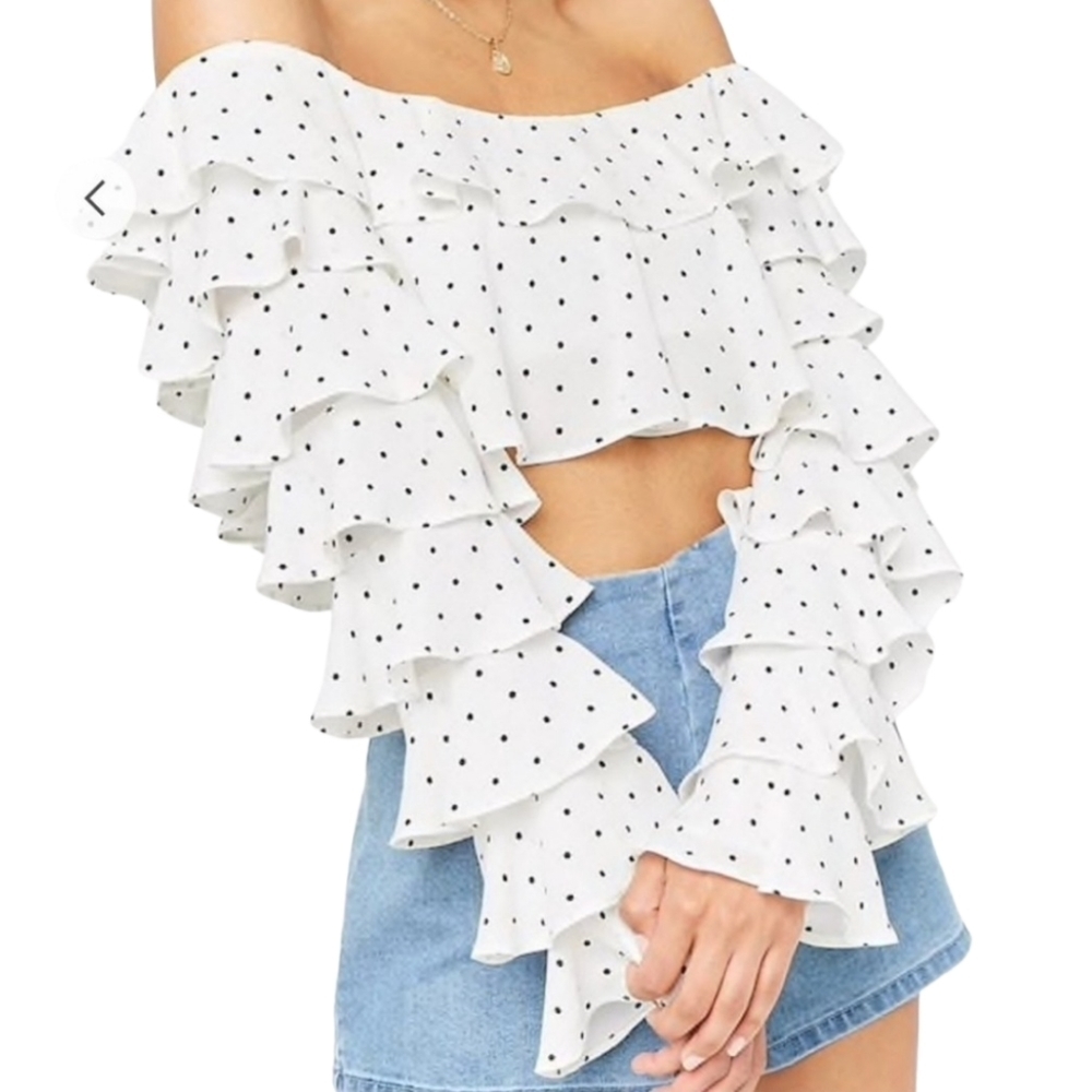 FOREVER 21 Polka Dot Tiered Flounce Crop Top Size Small